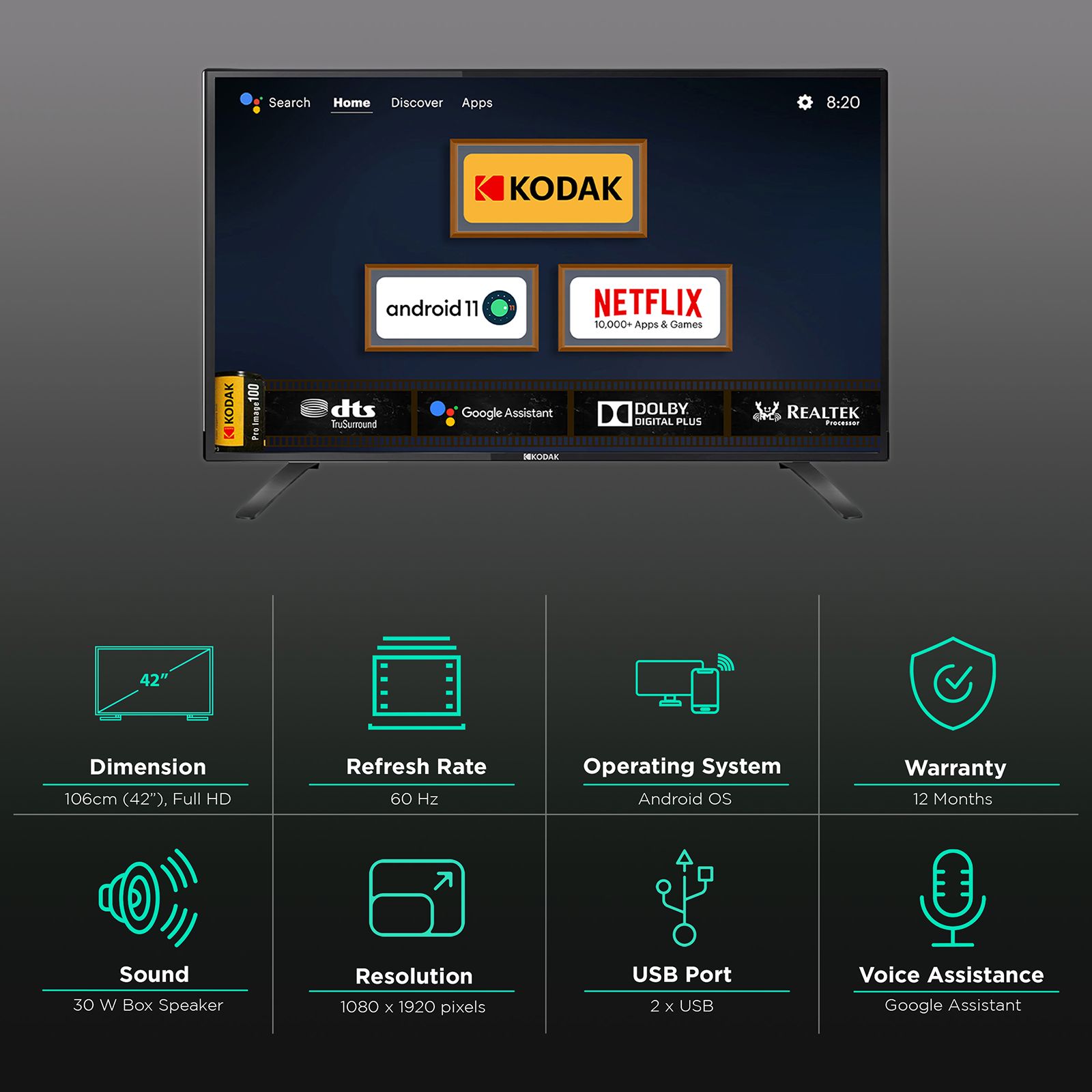 Buy Kodak 9xpro 106 Cm 42 Inch Full Hd Led Smart Android Tv With Dolby Audio Online Croma 2560